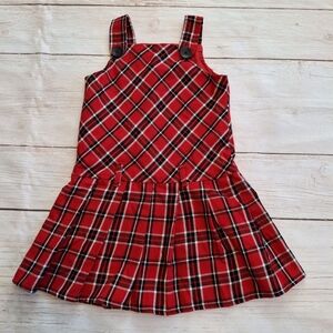 Girls Size 5 Red Plaid Pleated Jumper Dress